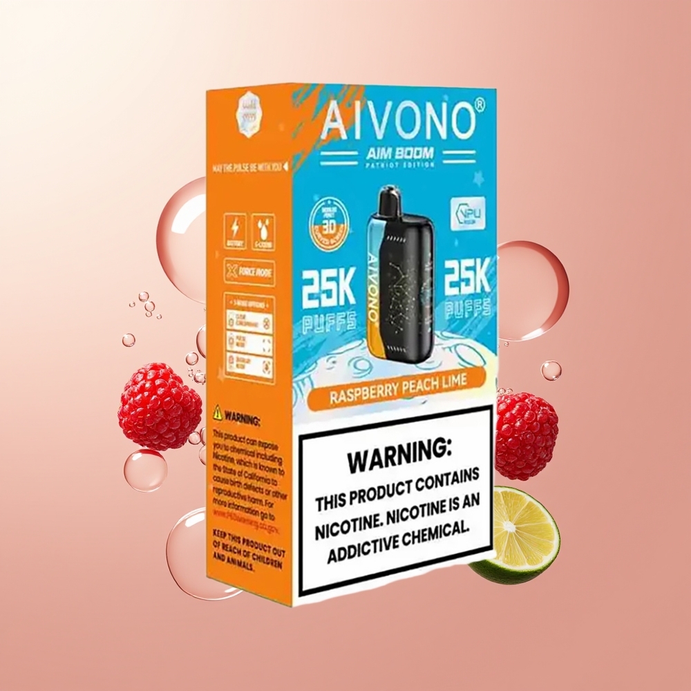 Raspberry Peach Lime Aivono Aim Boom 25000 Puffs Type-C Charging
