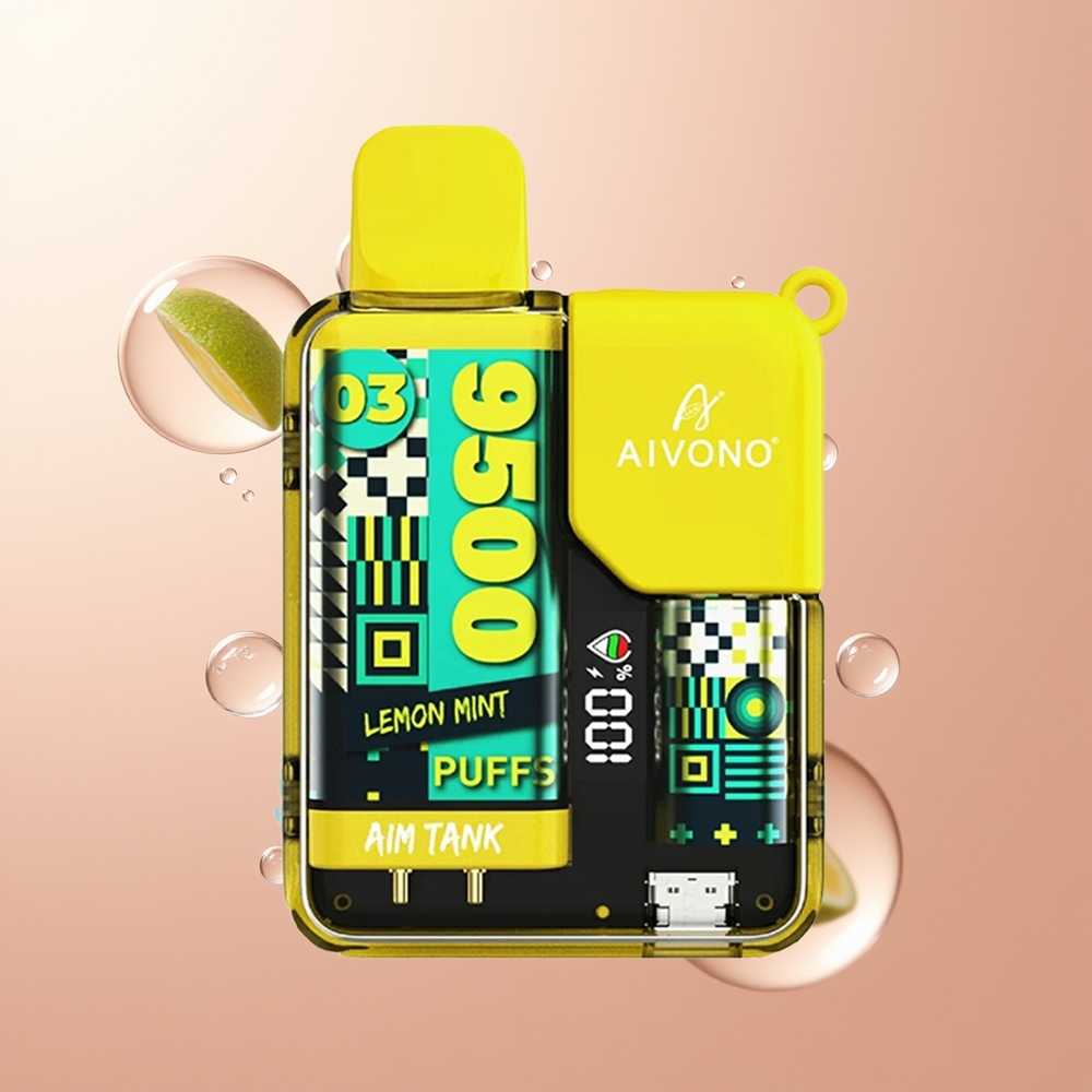 Lemon Mint Aivono Aim Tank 9500 Puffs LCD Display