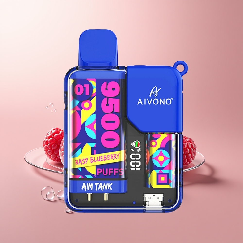 Raspberry Blueberry Aivono Aim Tank 9500 Puffs LCD Display