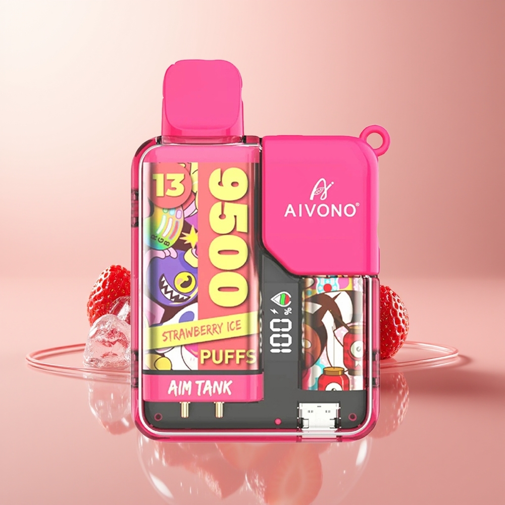 Strawberry Ice Aivono Aim Tank 9500 Puffs LCD Display