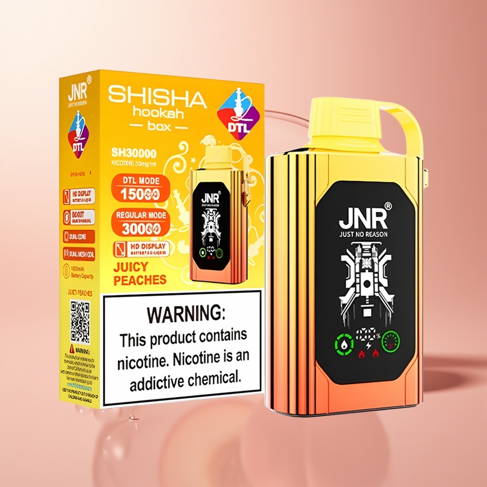 Juicy Peaches JNR Shisha Hookah Box 20500 Puffs Dual Mesh Coil
