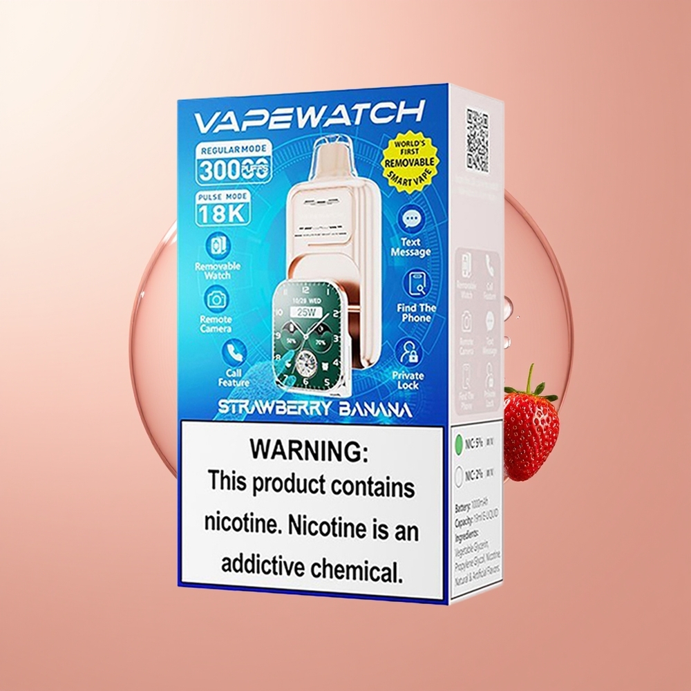Strawberry Banana JNR VapeWatch 30000 Puffs Dual Mesh Coil