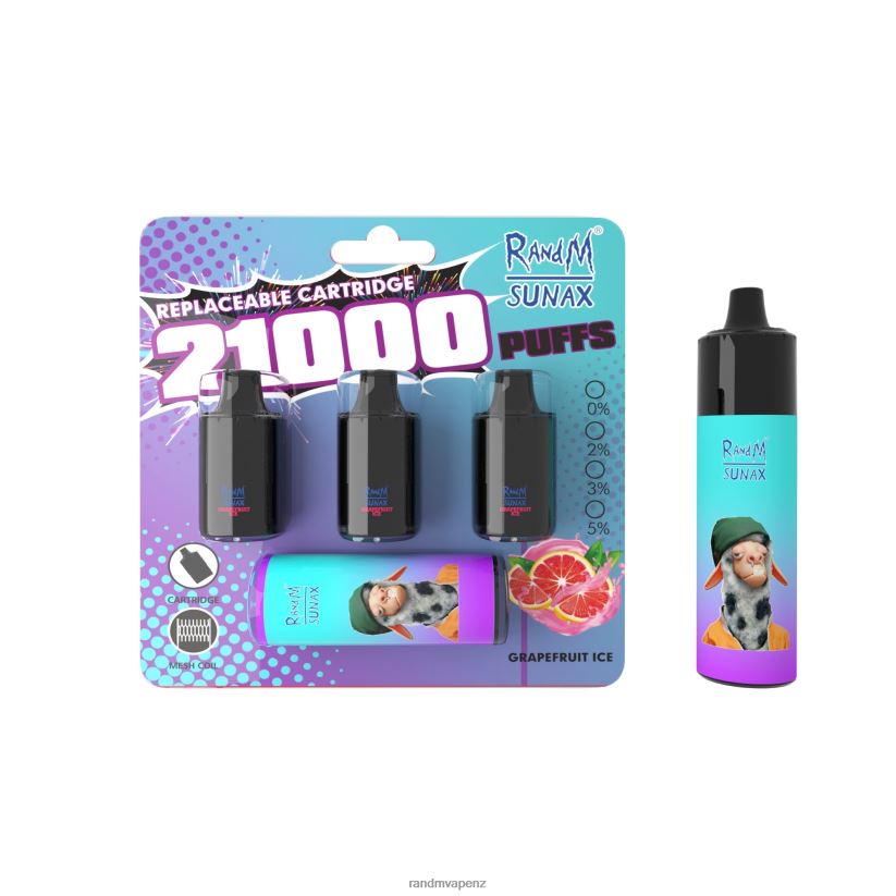 RandM Flavors - RandM Sunax 21000 Airflow Control Pod Replaceable Vape Device 1Pc Grapefruit Ice 60664B275
