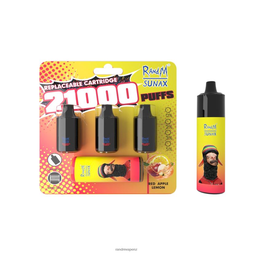 RandM Vape Wellington - RandM Sunax 21000 Airflow Control Pod Replaceable Vape Device 1Pc Red Apple Lemon 60664B272