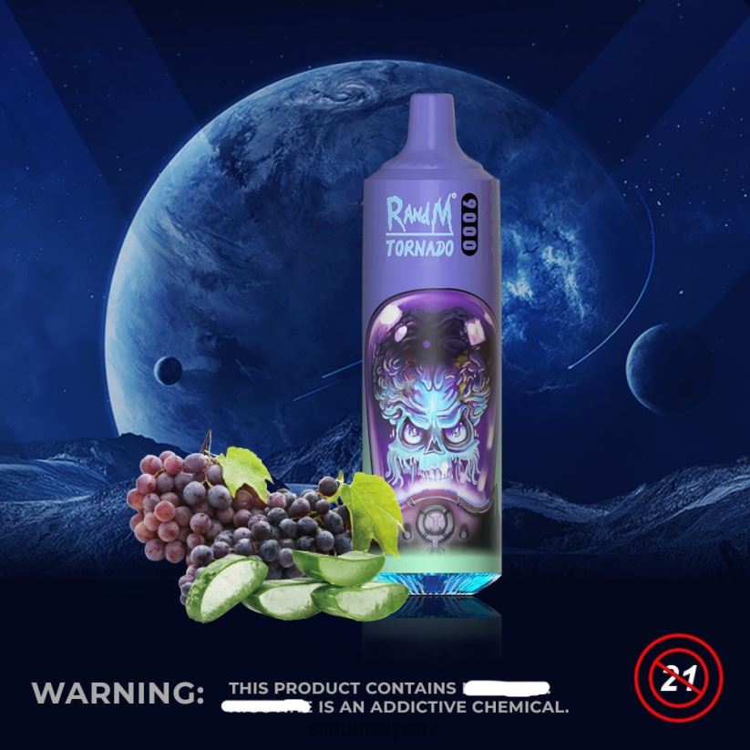 RandM Online Shop - RandM Tornado 9000 Vape Pod Device 1Pc Version 1 Aloe Grape 60664B137